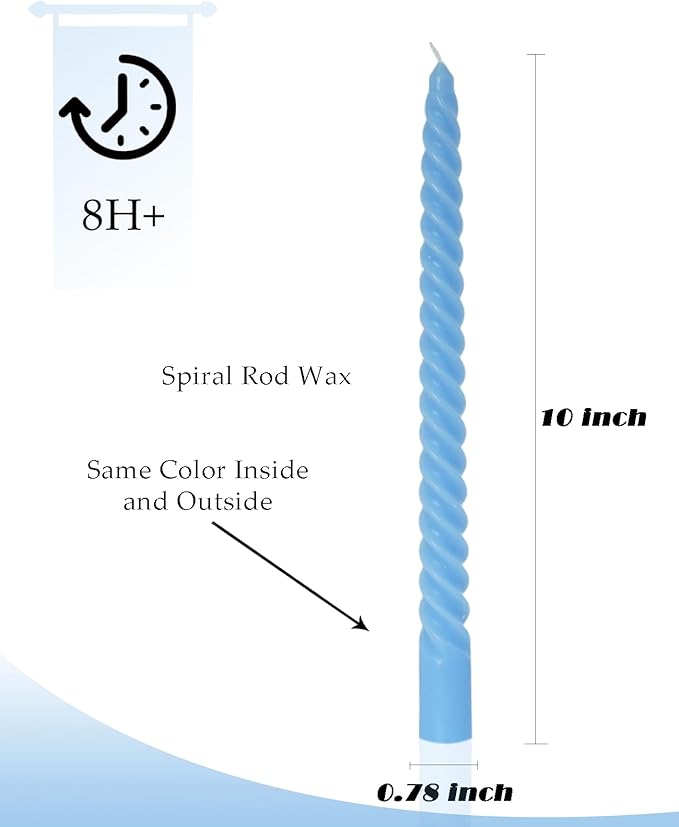 Taper Candle Blue Spiral Candle Sticks,Unscented Pastel Candle for Holiday,Wedding and Home Decoration,10inch,12 Pack(E-Gradient Blue)