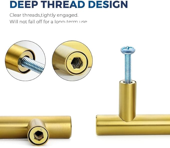 JOY DECOR 60 Pack Cabinet Handles, Gold Cabinet Pulls, 2-1/2 in Hole Center Kitchen Cabinet Handles, Stainless Steel T Bar Handles for Dresser Drawers