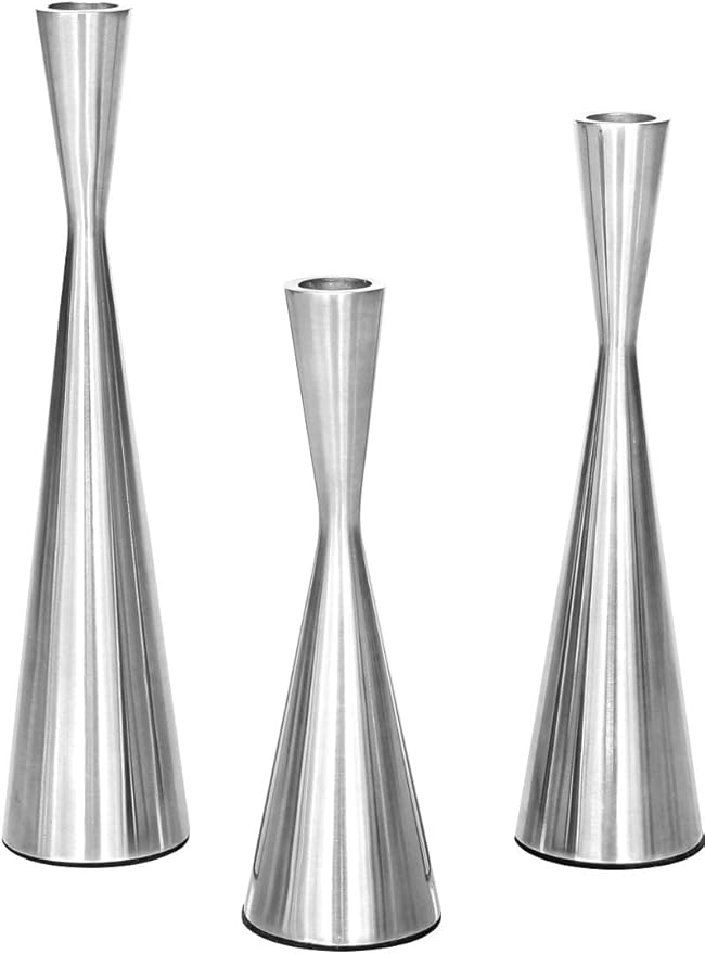Vixdonos Taper Candlestick Holders Metal Candle Holders Set of 3 Table Decorative Candle Stand for Wedding, Dinning, Party,Home Decor (Silver)