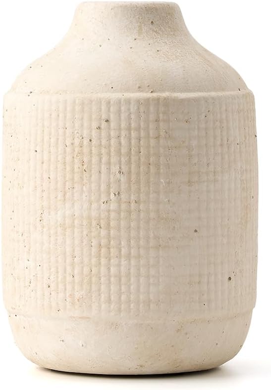 SIDUCAL Ceramic Rustic Farmhouse Vase | 7 Inch Pottery Decorative Flower Sand Glaze Finish Boho Vase for Home Decor, Table, Living Room, Bathroom Decoration, Shelf Decor, Mantel, White