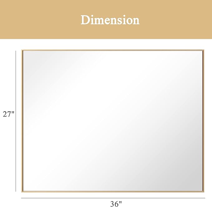 27x36 Inch Orange Gold Bathroom Mirror for Wall, Aluminum Frame Rectangle Rectangular Vanity Mirror, Modern Large for Bedroom, Living Room, Horizontal or Vertical