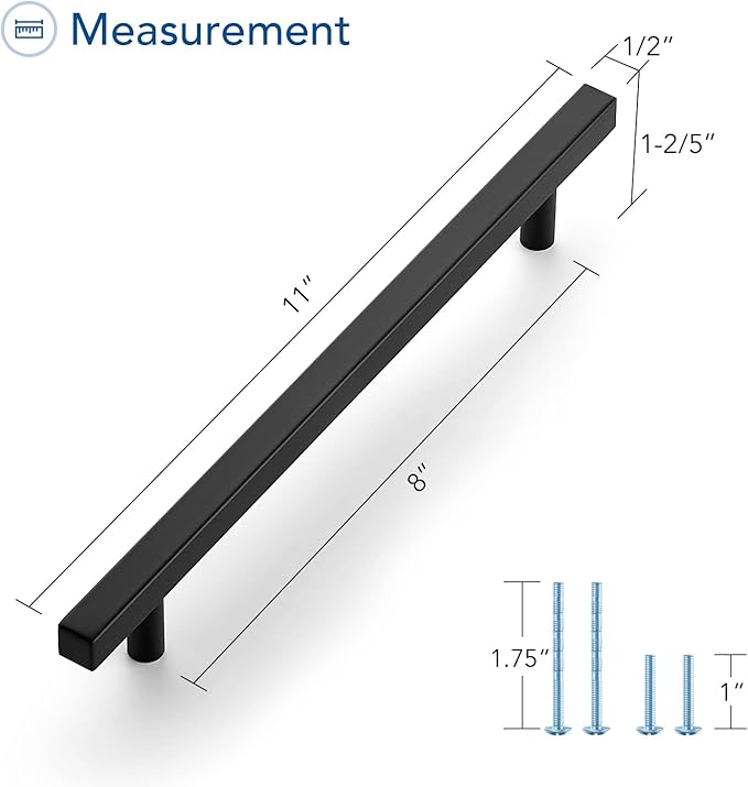Ravinte Black Cabinet Handles 10 Pack 8 inch Matte Black Square Cabinet Pulls Kitchen Hardware 11 inch Overall Length Kitchen Drawer Pulls