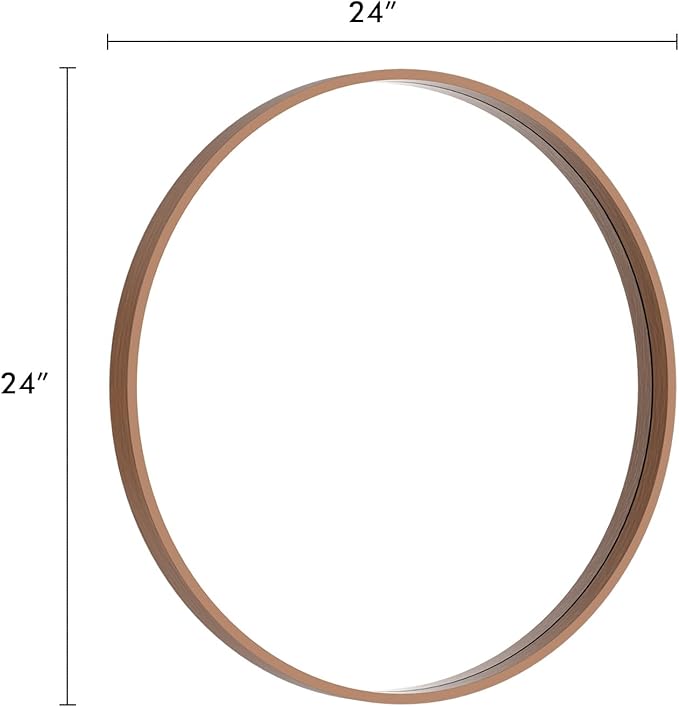 HOMECOOKIN Round Wood Mirror, 24" Round Bathroom Wall Mirror Circle Mirrors for Wall Decor, Vanity, Living Room, Bedroom, Entryway, Walnut