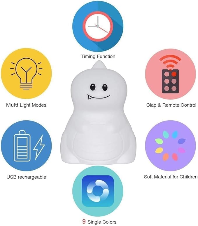 Night Light, Bedside Lamp, Baby Nursery Lamp for Breastfeeding Safe, Break Resistant, Eye Caring, Adjustable Brightness & Color, Timing Function, Remote Control + Touch Control - Dinosaur