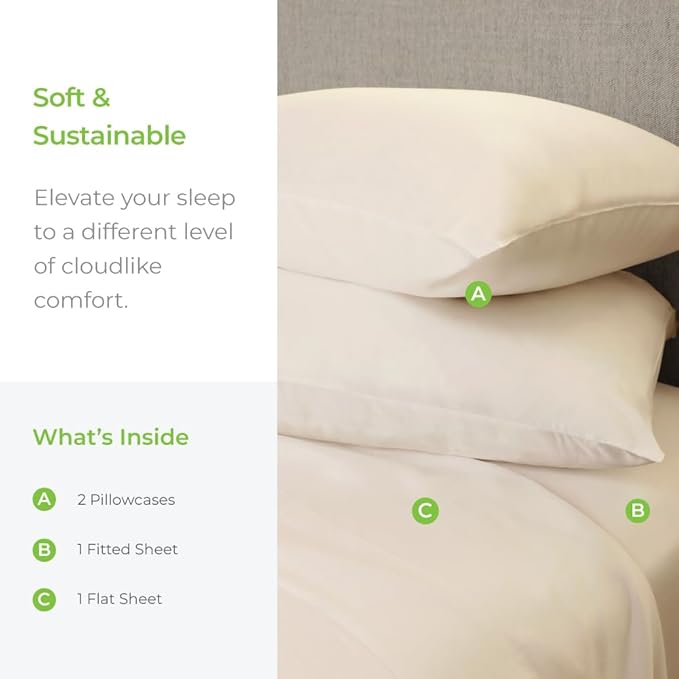 Cariloha Aloha Soft 4-Piece Sheet Set | Natural | King | Made from 100% Viscose derived from Bamboo | Introductory Sheet Line