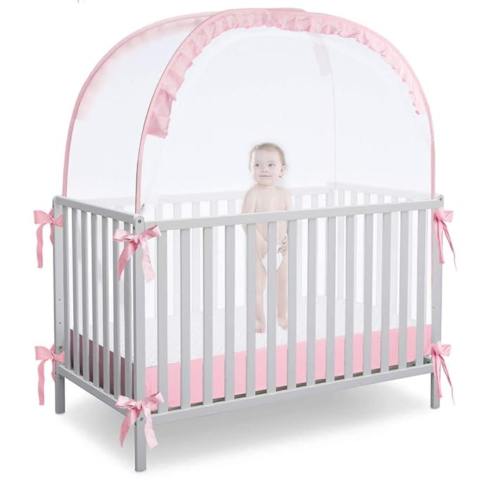 Baby Pop Up Tent Cover Crib,See Through Crib and Nursery Soft Mesh Cover,Net with Viewing Window to Keep Baby in (55.2" L x 27.6" W x 51.6" H)