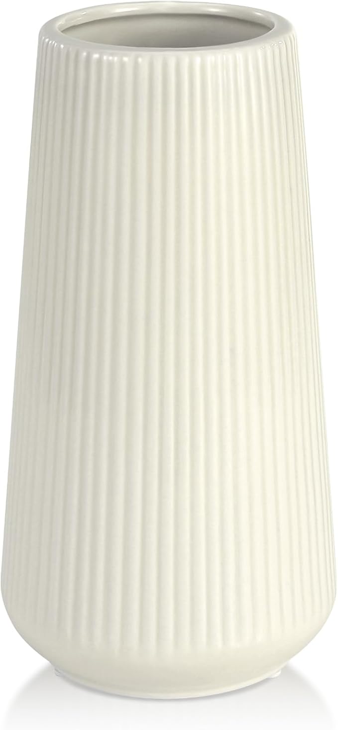 Beige Ceramic Vase, GUKJOB Small Cute Flower Vase for Pampas Grass, Home, Living Room, Dining Table, Farmhouse, Office Decor, Bedroom, Table, and Kitchen Shelf (Beige)
