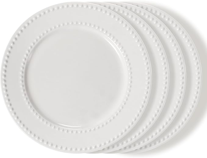 Embossed Salad Plates Set of 4, 8 inch White Ceramic Dessert Appetizer Plates, Small Dinner Plates, Restaurant Kitchen Dish, Scratch-Resistant, Chip-Resistant, Oven Microwave Dishwasher Safe