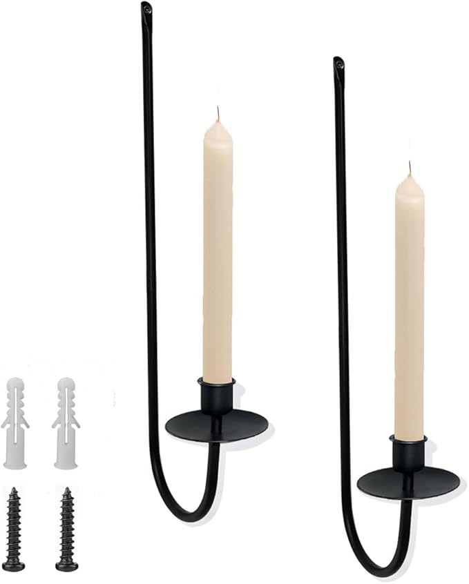 Wall Candle Holder Set of 2, Modern Candle Sconces Wall Mount Metal Holders Hanging Candle Pillar Holder for Living Room, Wedding, Farmhouse, Fireplace, Matte Black