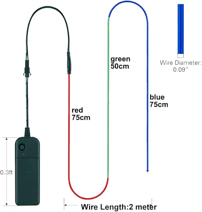 MaxLax EL Wire Mutilcolor, 2M Portable Battery Pack Neon Light Strip 360° Cuttable Glowing Rope Lights for Parties, Halloween, DIY Decoration