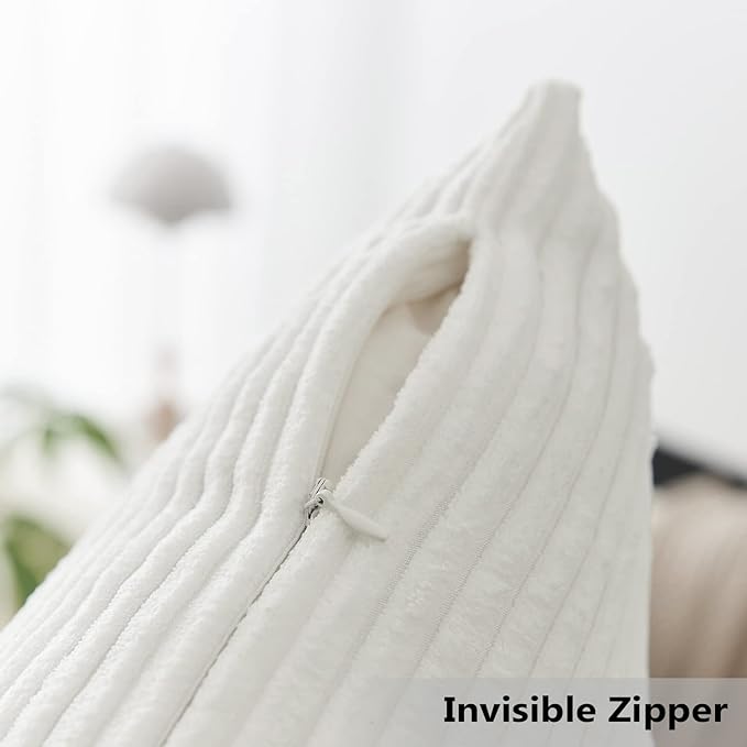 Home Brilliant Spring Pillow Cover Winter Decorative Striped Throw Pillow Cover Soft Corduroy Plush Pillowcase 20x20 for Couch Sofa Bench Car Chair, 20 x 20 inch (50cm), Creamy White