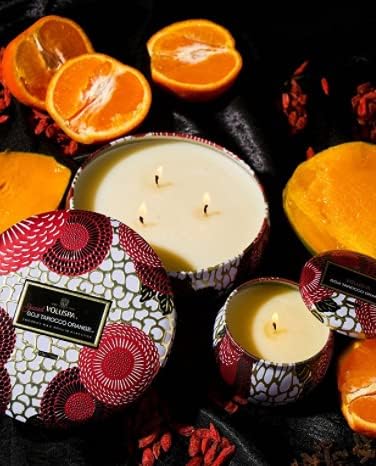 Voluspa Spiced Goji Tarocco Orange, 3 Wick Tin Candle, 12 Ounces, 40 Hour Burn Time, Coconut Wax for Clean Burning, Handcrafted in The USA
