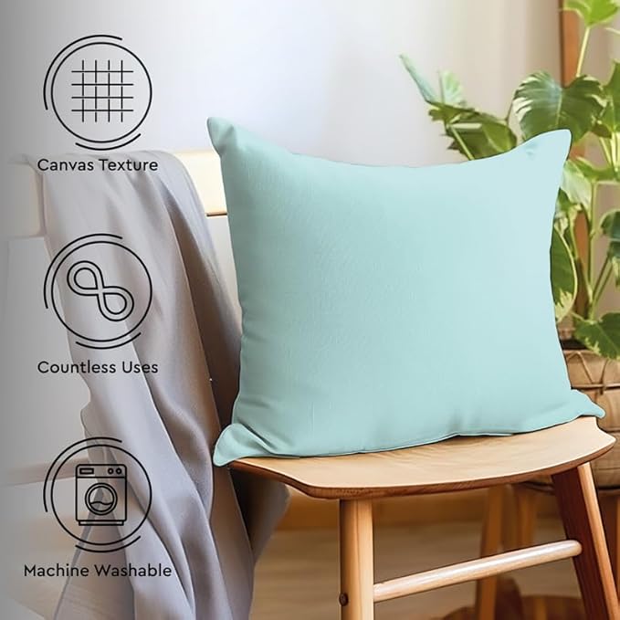 Encasa XO Throw Pillow Covers 18x18 in Set of 2 Egg Blue | No Inserts | Cotton Pillow Covers for Living Room, Bed, Sofa, Couch | Decorative Cushion Covers with Improved Zippers