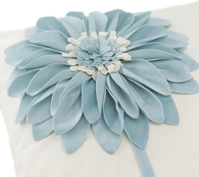 JWH Decorative Flower Throw Pillow Covers 3D Sunflower Pillow Case Velvet Cushion Creamy White Floral Pillowcase for Bed Living Room Couch Chair 18x18 Inches Sky Blue