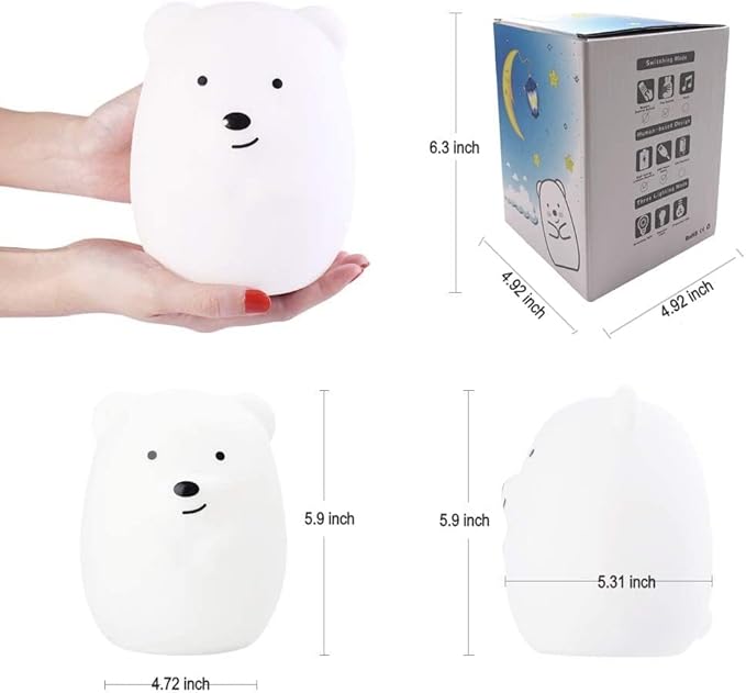 Night Light for Kids, Bedside Lamp for Children/Adults, Multicolor Light with Remote Control, Break Resistant, Eye Caring, Big Size, Adjustable Brightness & Color, Timing function - Large Bear
