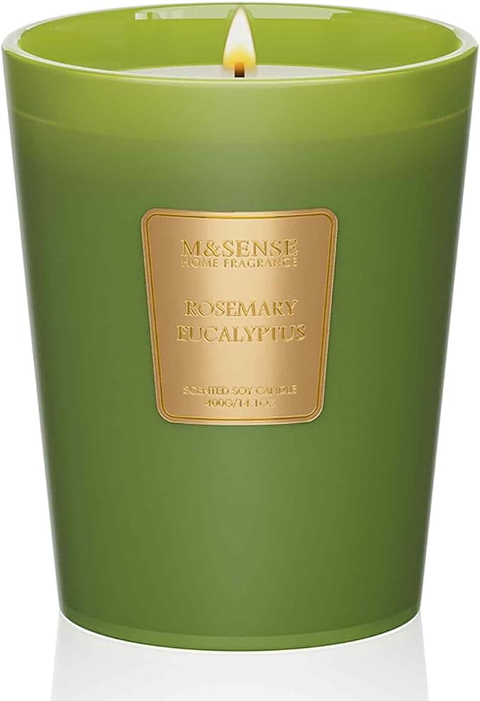 M&SENSE Rosemary Eucalyptus Scented Candle Home Decor, Natural Soy Wax,14.1oz 60 Hours Long Lasting Slow Burning, Aromatherapy Fall Winter Candle for Stress Relief