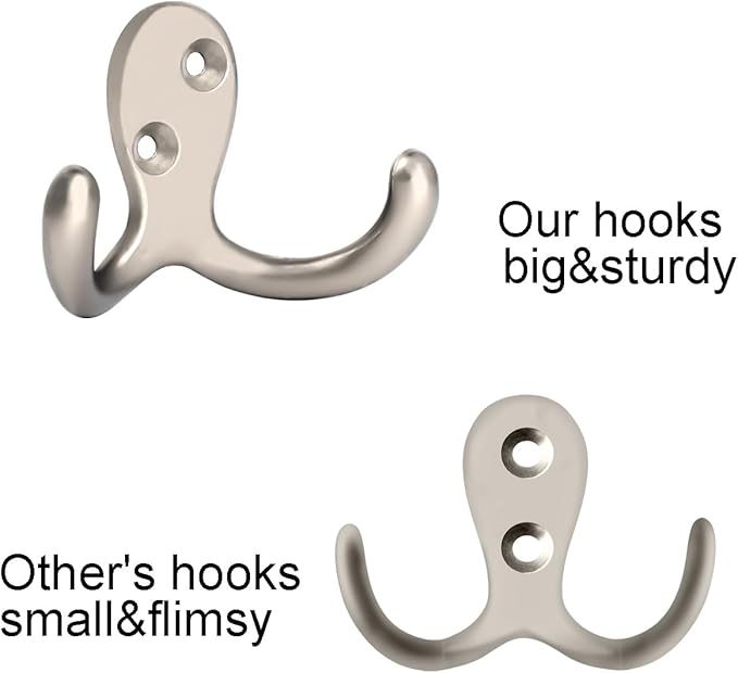 IBosins 8 Pack Heavy Duty Double Prong Coat Hooks Wall Mounted with 16 Screws Retro Double Hooks Utility Hooks for Coat, Scarf, Bag, Towel, Key, Cap, Cup, Hat