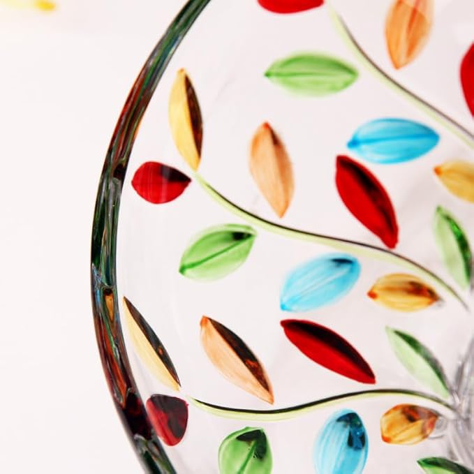 Decorative Bowl, Large Hand Painted Glass Crystal Fruit Bowl for Decor, Colorful,11.8 in Diameter