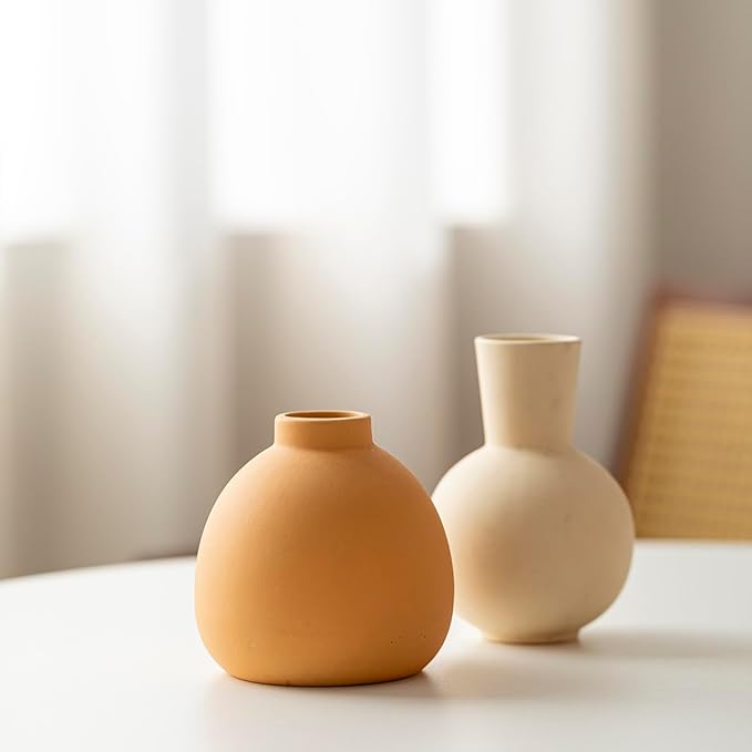 Modern Ceramic Vase Set of 3, Decorative Flower Vases for Home, Multicolor Pottery Vases for Living Room, Kitchen, Bedroom, Shelf, Rustic Farmhouse (Brown Mix)