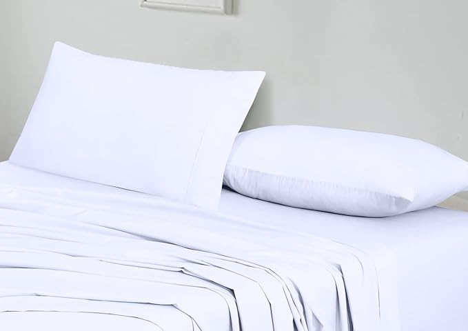 RUVANTI 100% Cotton King Size Sheets Set, 4 Pieces, Soft & Breathable Percale Weave Bedding, Deep Pocket 16", Hotel Standard, Crisp Cool Feel, Durable, Perfect Dyed Bed Sheet, Bright White