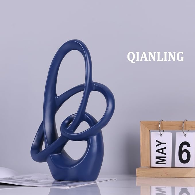 QIANLING Blue Knot Statue Decor - Modern Sculptures Home Decor, Resin Abstract Decor Art Accent,Blue Centerpieces for Living Room, Bedroom, Bathroom, Office, Shelf, Mantel - Wedding, Coffee Table
