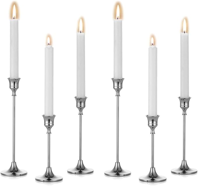 Candlestick Holder for Taper Candles Hi-Q Candle Holders (6PCS, Silver)