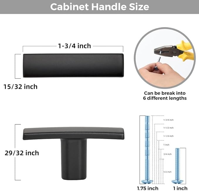 40 Pack Black Cabinet Knobs - Curved Pulls Matte Black for Kitchen Drawer Solid Dresser Hardware 1-3/4 Inch Length Single Hole