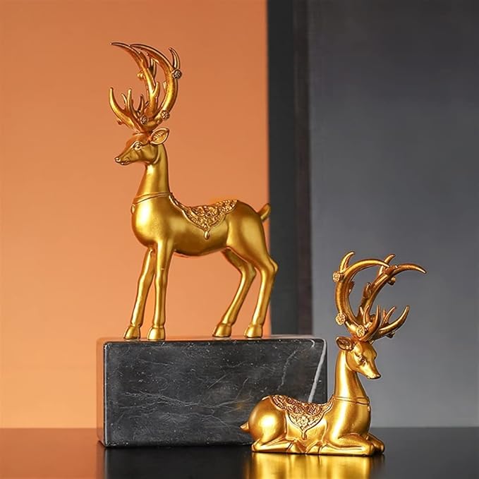 Scandinavian Mini Couple to Deer Resin Crafts Living Room Entrance Bedroom Study Decorative Animal Small Ornaments (Color : Blue)