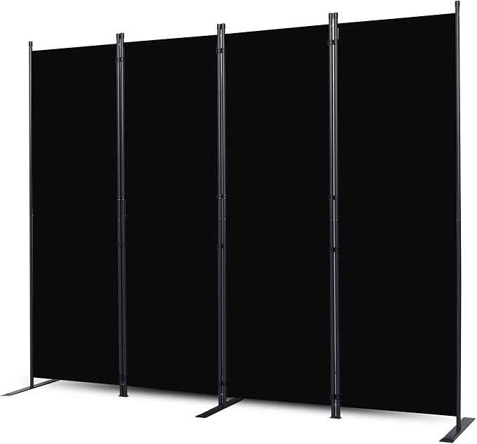 Room Divider, 4 Panel Folding Privacy Screens with Wider Feet, 6 Ft Portable Room Partition for Room Separator, Room Divider Panel 88" W X 71" H, Partition Room Dividers Freestanding，Black