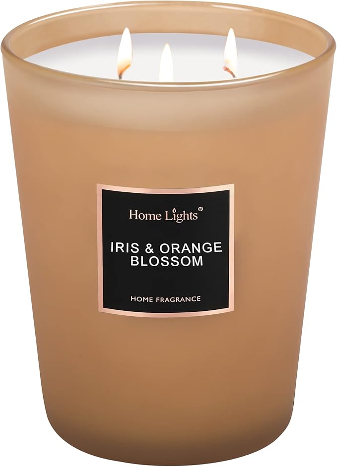 HomeLights Scented Candles | Large Jar Candle-33.3 Oz. Natural Soy Aromatherapy Candles | Up to 130 Hours Burn Time with 3 Cotton Wicks, Home Decorative Fragrance Candle Gift - Iris & Orange Blossom