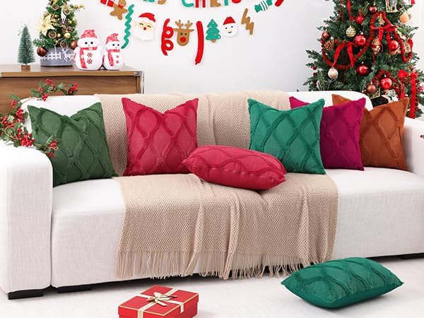 decorUhome Christmas Throw Pillow Covers 24x24 Inch Set of 2, Soft Plush Faux Fur Wool Green Couch Pillow Covers, Decorative Neutral Pillow Cases for Bed Sofa Living Room Home Decor