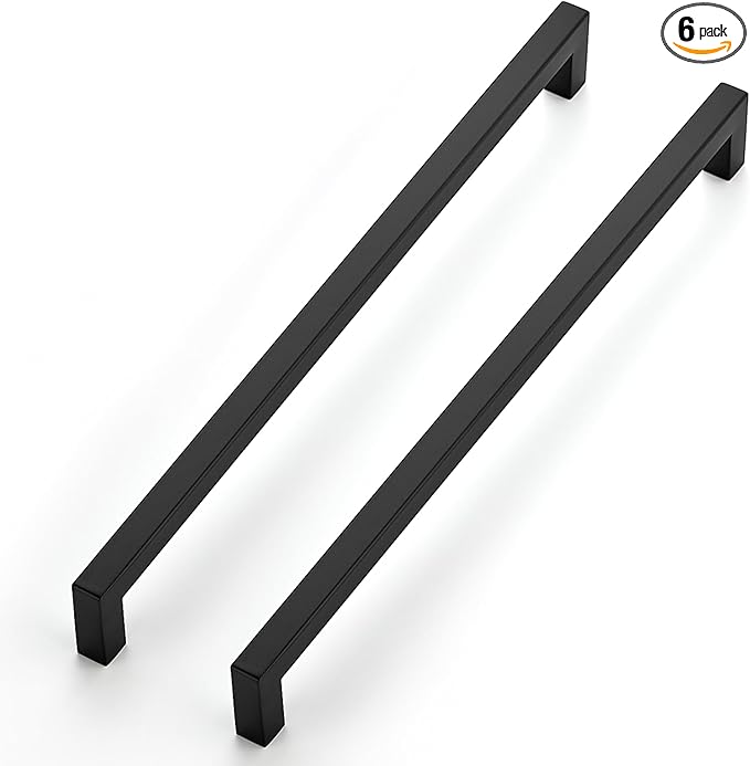 JOY DECOR 6 Pack Cabinet Handles, Black Cabinet Pulls, 11-1/3 Inch Kitchen Closet Handles Square Drawer Pulls Stainless Steel Drawer Hardware, 288mm Hole Centers