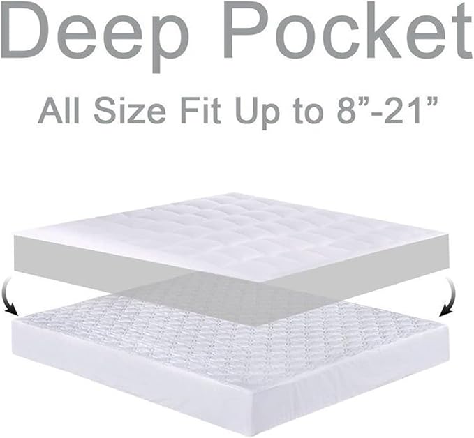 Mattress Topper Twin XL for Back Pain, Extra Thick Mattress Pad Cover, Plush Pillow Top, Deep Elastic Pocket, Navy