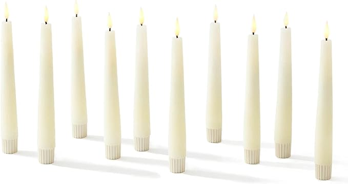LampLust Flameless Taper Candles, Realistic Flame with Wick, 7 Inch, 10 Pack, Ivory Wax, Flickering Flameless Candle LED, Remote Included, Home Decor, Christmas Party Decorations, Wedding Centerpiece