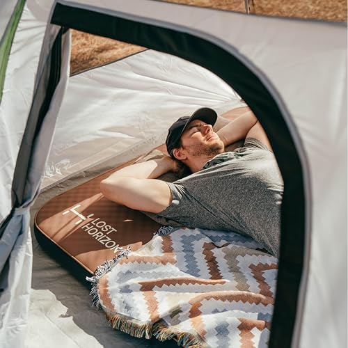 LOSTHORIZON Air & Foam Camping Mattress, Self-Inflating Sleeping Pad, 4.5" Thick, with Pump Sack, Queen