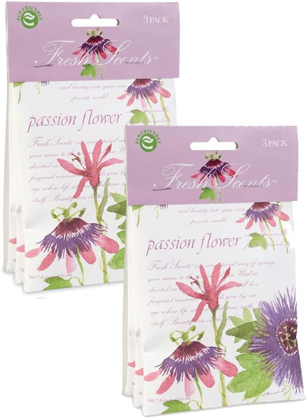 WILLOWBROOK | Fresh Scents Scented Sachet Packet | Passion Flower | Air Freshener Bags for Drawers, Closets, Cars | 6 Pack | Long Lasting Home Fragrance