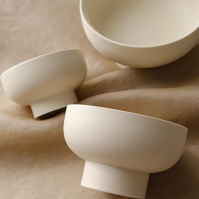 High-foot Fruit Bowl, Ceramic Pedestal Decorative Bowl, Round Bowl for Salad, H2.55" × W4.5" Small Size, 8.4oz, Matte Crème