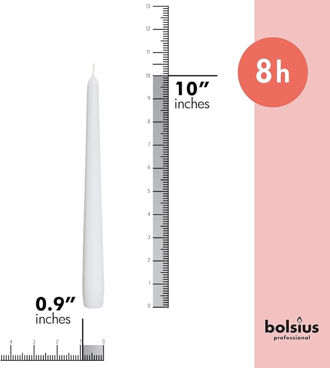 BOLSIUS White Taper Candles - 4 Pack Unscented 10 Inch Dinner Candle Set - 8 Hours Burn Time - Premium European Quality - Smokeless and Dripless Household, Wedding, Party, and Home Decor Candlesticks