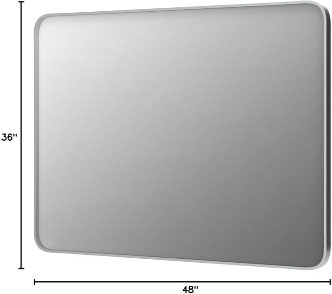 48x36 Silver Bathroom Mirror, Brushed Silver Framed Bathroom Vanity Mirror, Modern Rectangle Mirror, Rounded Corners, Shatterprood, Anti-Rust (Horizontal/Vertical)