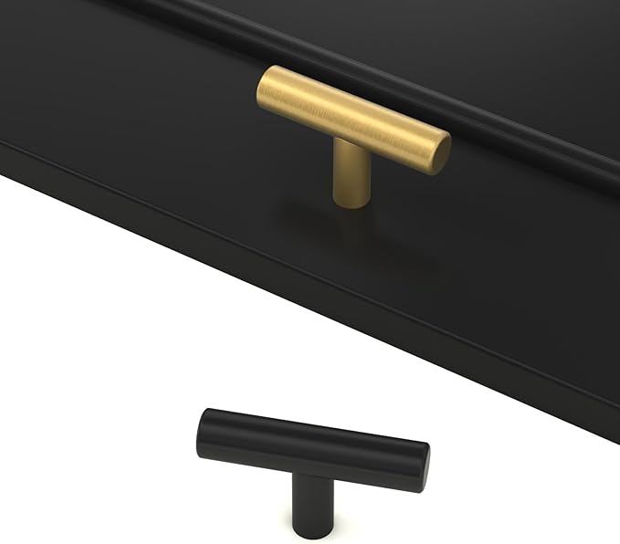 LONTAN 30 Pack Black Knobs for Cabinets and Drawers Kitchen Cabinet Knobs for Dresser Bathroom Modern T Bar Furniture Black Hardware,Stainless Steel