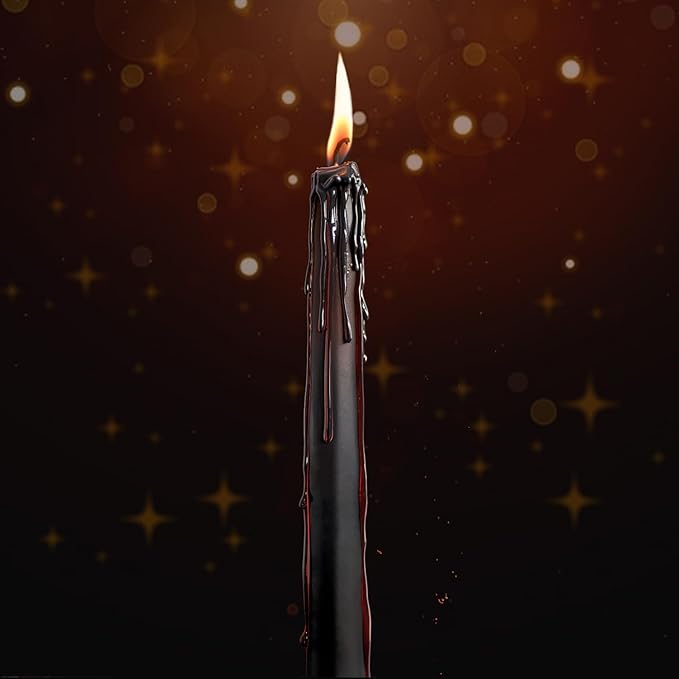 12PCS 10-Inch Black Bleeding Taper Candles,Vampire Tears Taper Candles- Unscented Ideal for Halloween, Christmas, Rituals, and Themed Party Decor