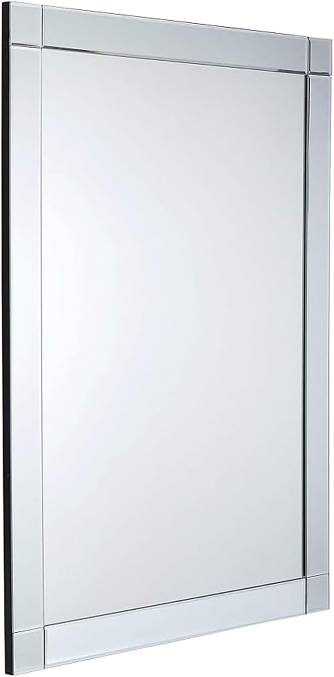 Hamilton Hills Rectangular 30x40 inch Silver Framed Vanity Mirror | Beveled Edge Squared Corner Frame Vanity Wall Mirror | Classy Decorative Bathroom Mirrors for Vanity, Hallway or Entry - Hanging