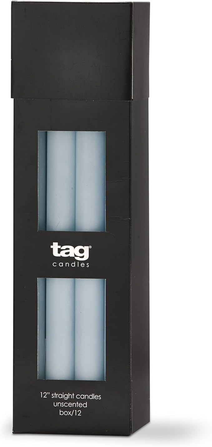 tag Color Studio 12" Straight Taper Unscented Smokeless Paraffin Wax Candle Light Blue Burn Time 12 hrs. Sold in Units of 1 12" Light Blue