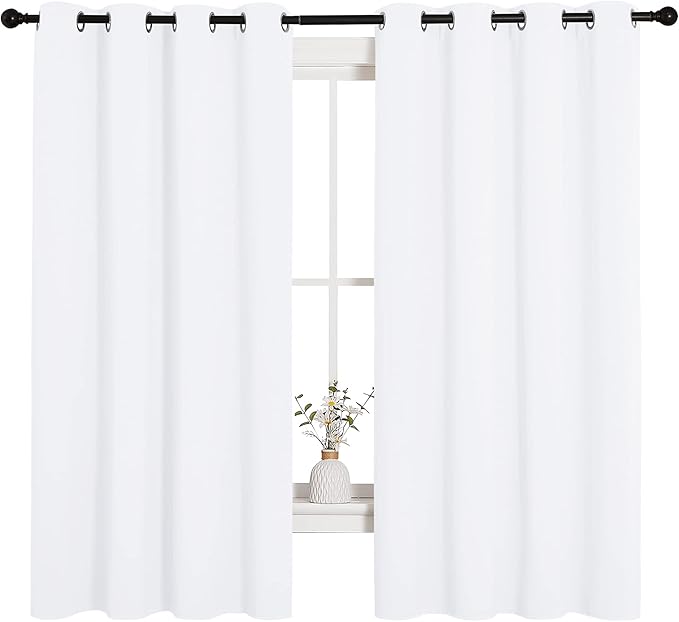 NICETOWN Draperies Curtains Panels, Blocking Out 50% Sunlight Window Treatment Curtains, Small Window Drapes for Bedroom (2 Panels, 55 by 68, White)