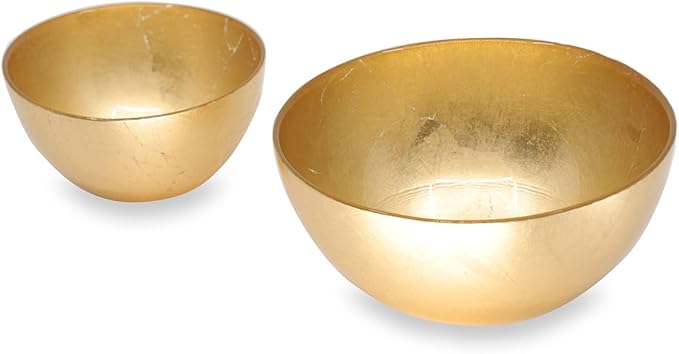 Beatriz Ball GLASS New Orleans Round Foil Leafing Bowl Set of 2 (Gold)