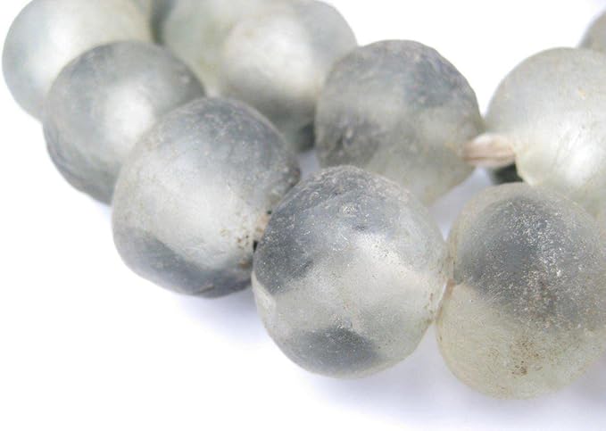 Jumbo Recycled Glass Beads, 21–25mm – African Sea Glass for Wall Hangings, Coffee Table Decor, Shelf Styling, and Home Accents – (Grey Swirl) – The Bead Chest