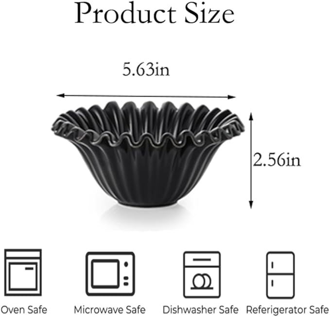 Decorative Bowl, HandCrafted Ruffle Flower Bowl Porcelain Vintage Ring Dish Floral Bowl for Home Decor Ruffle Centerpiece Bowl, Black (5.5 inch) Halloween