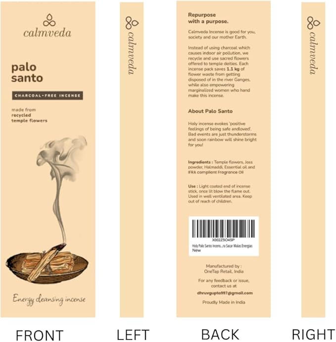 Holy Palo Santo Incense Sticks - 80 Charcoal Free Incense, Made from Upcycled Flowers | Cleansing Incense Sticks Spiritual or Inciensos para Sacar Malas Energias
