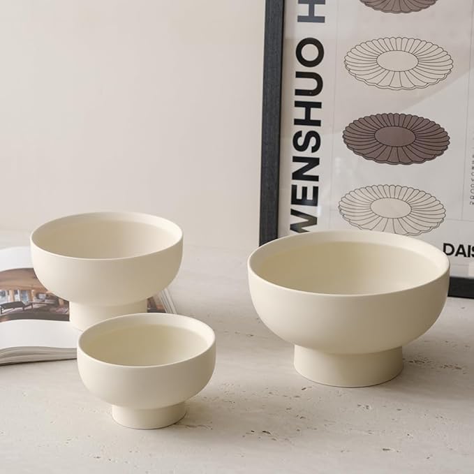 High-foot Fruit Bowl, Ceramic Pedestal Decorative Bowl, Round Bowl for Salad, H2.55" × W4.5" Small Size, 8.4oz, Matte Crème