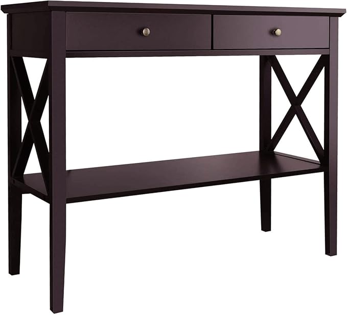 ChooChoo Console Table with Drawers, Narrow Wood Accent Sofa Table Entryway Table with Storage Shelf for Entryway, Front Hall, Hallway, Living Room, Espresso
